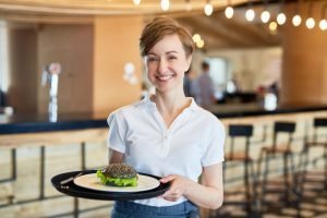 waitress with server apron